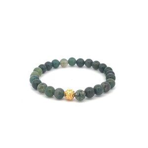 18K Gold Money Ball Lucky Bracelet Gemstones Moss Agate 6mm
